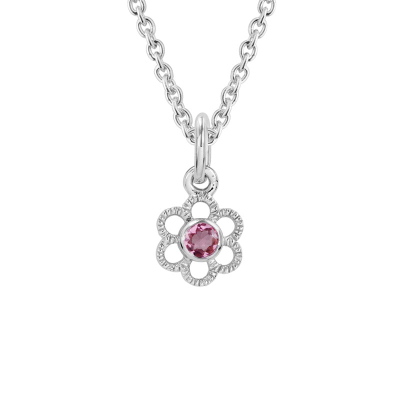 Pink Floral Tourmaline Sterling Silver Necklace