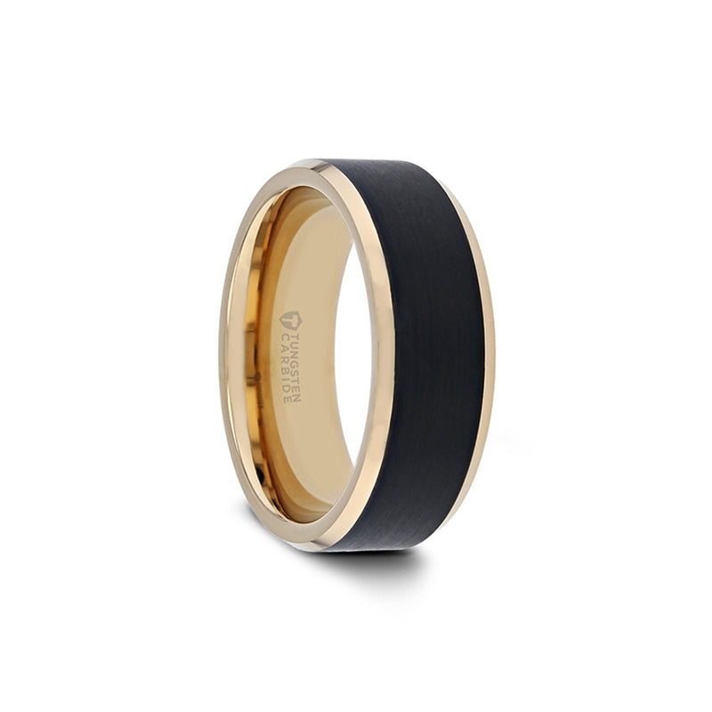 Sure, how about: Gaston GP &amp; Blk Brushed Tungsten Carbide Wedding Band