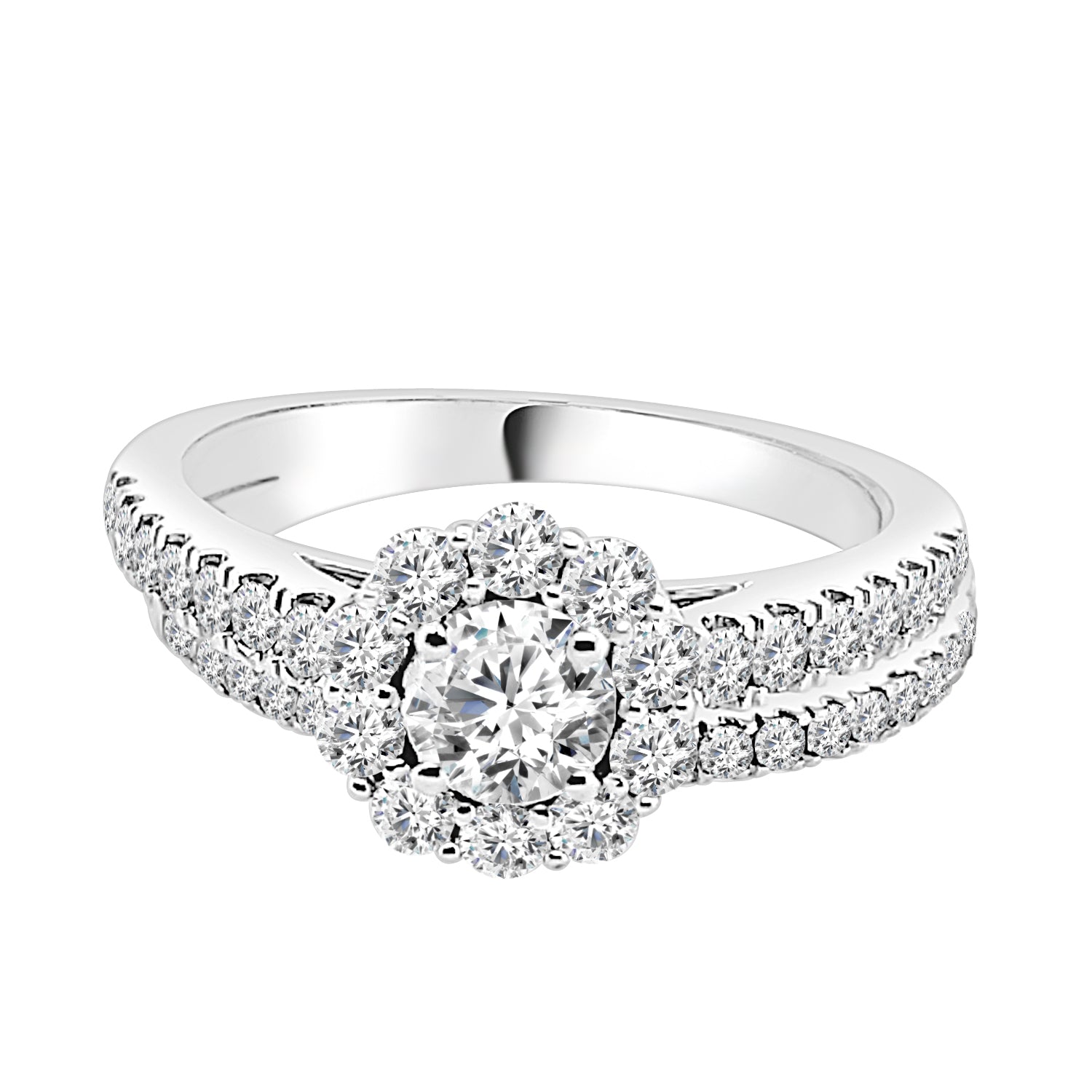 14 Karat White Gold Halo Engagement Ring and Band Set with Lab Diamond, Round Shape 0.33 ct