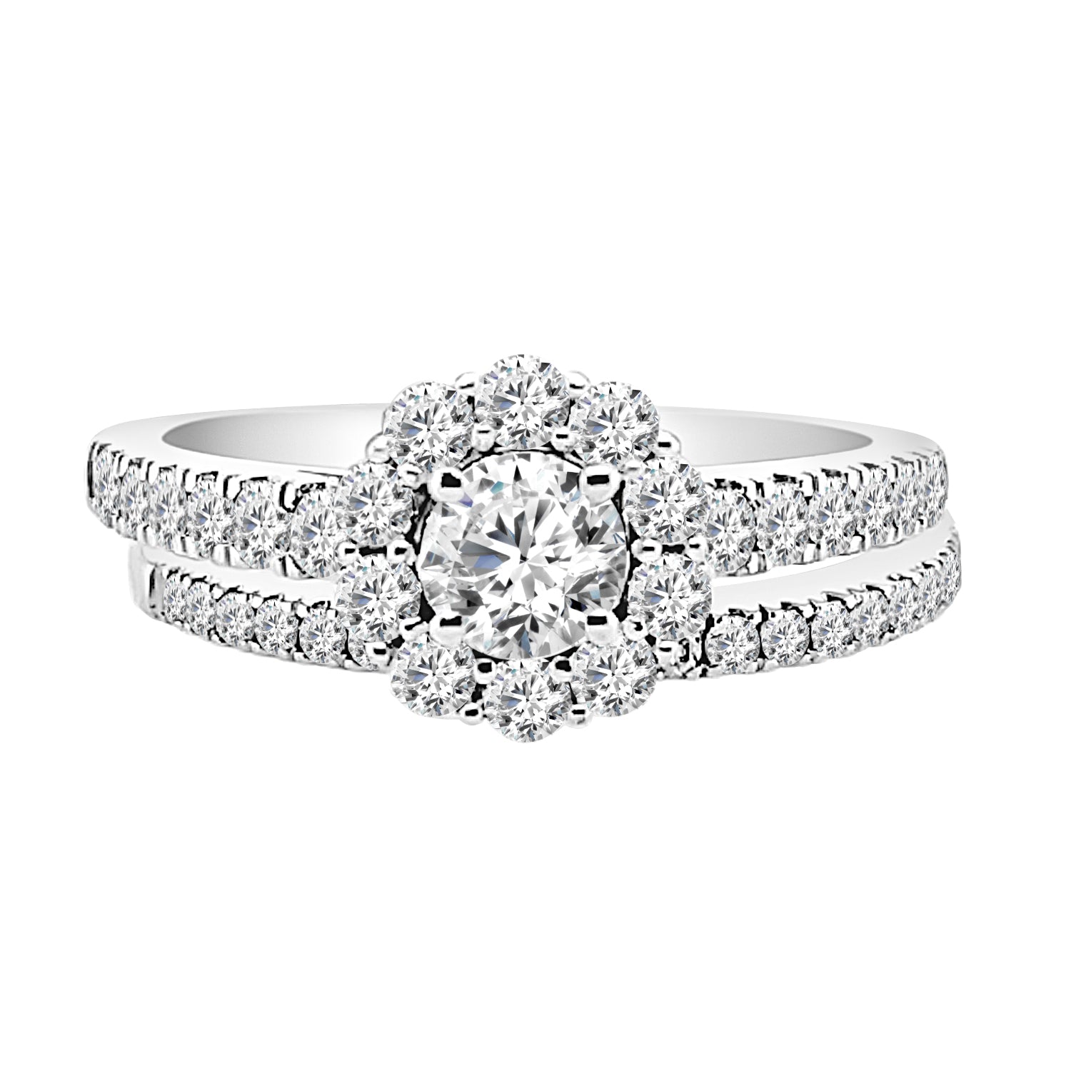 14 Karat White Gold Halo Engagement Ring and Band Set with Lab Diamond, Round Shape 0.33 ct