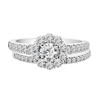 14 Karat White Gold Halo Engagement Ring and Band Set with Lab Diamond, Round Shape 0.33 ct