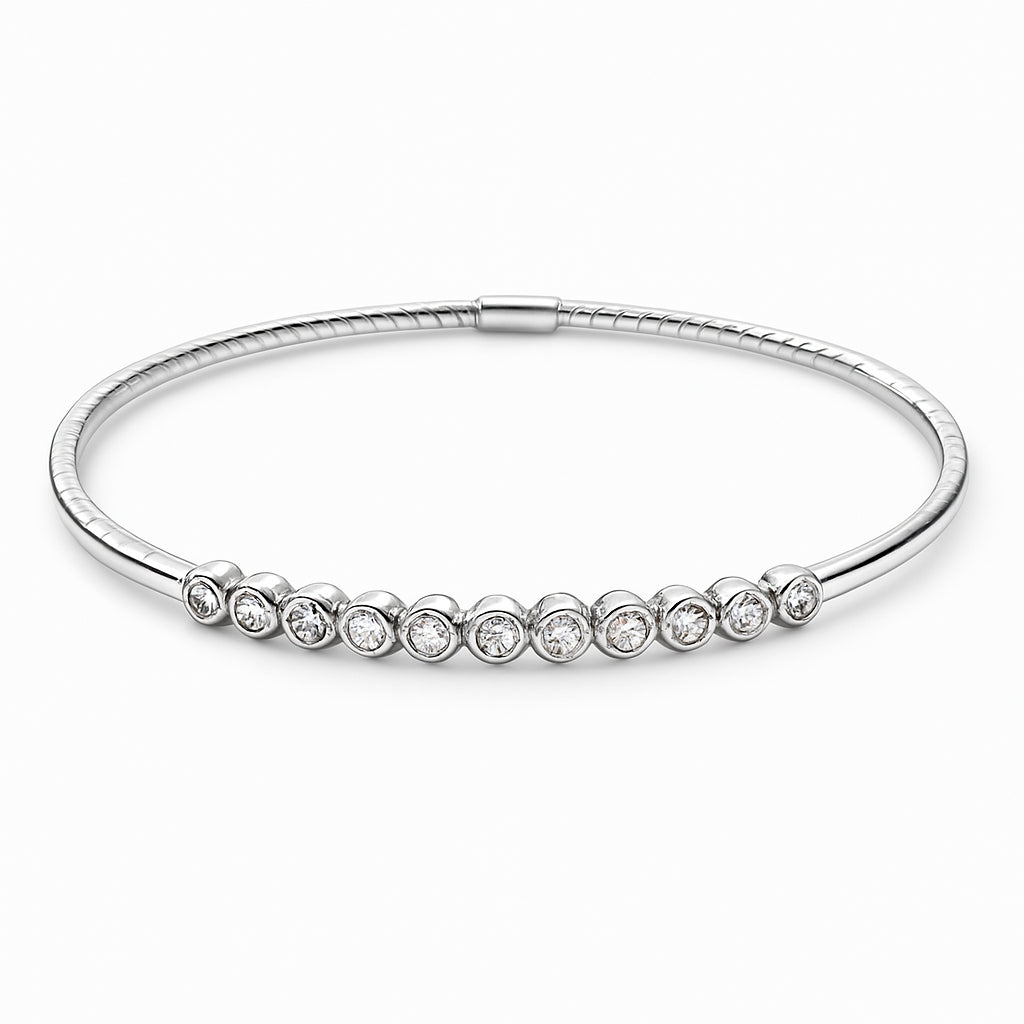 Sterling Silver Christmas Bangle Bracelet with Natural Diamond - Round Shape 0.11 Carat