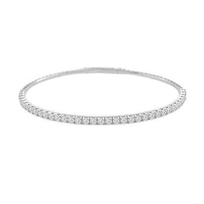 14 Karat White Gold Flex Bangle Bracelet with Natural Diamond 0.96 Carats