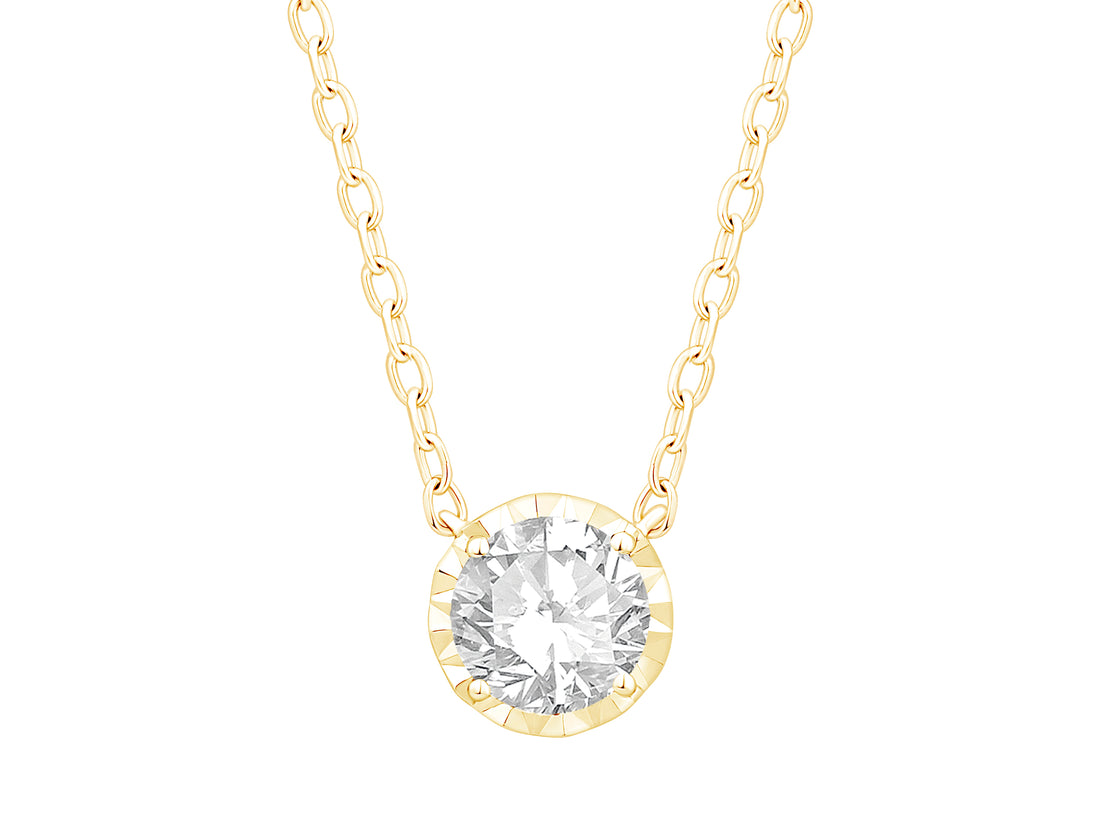 14K Yellow Gold Illusion Set Lab Diamond Necklace - Round Shape 0.50 ct
