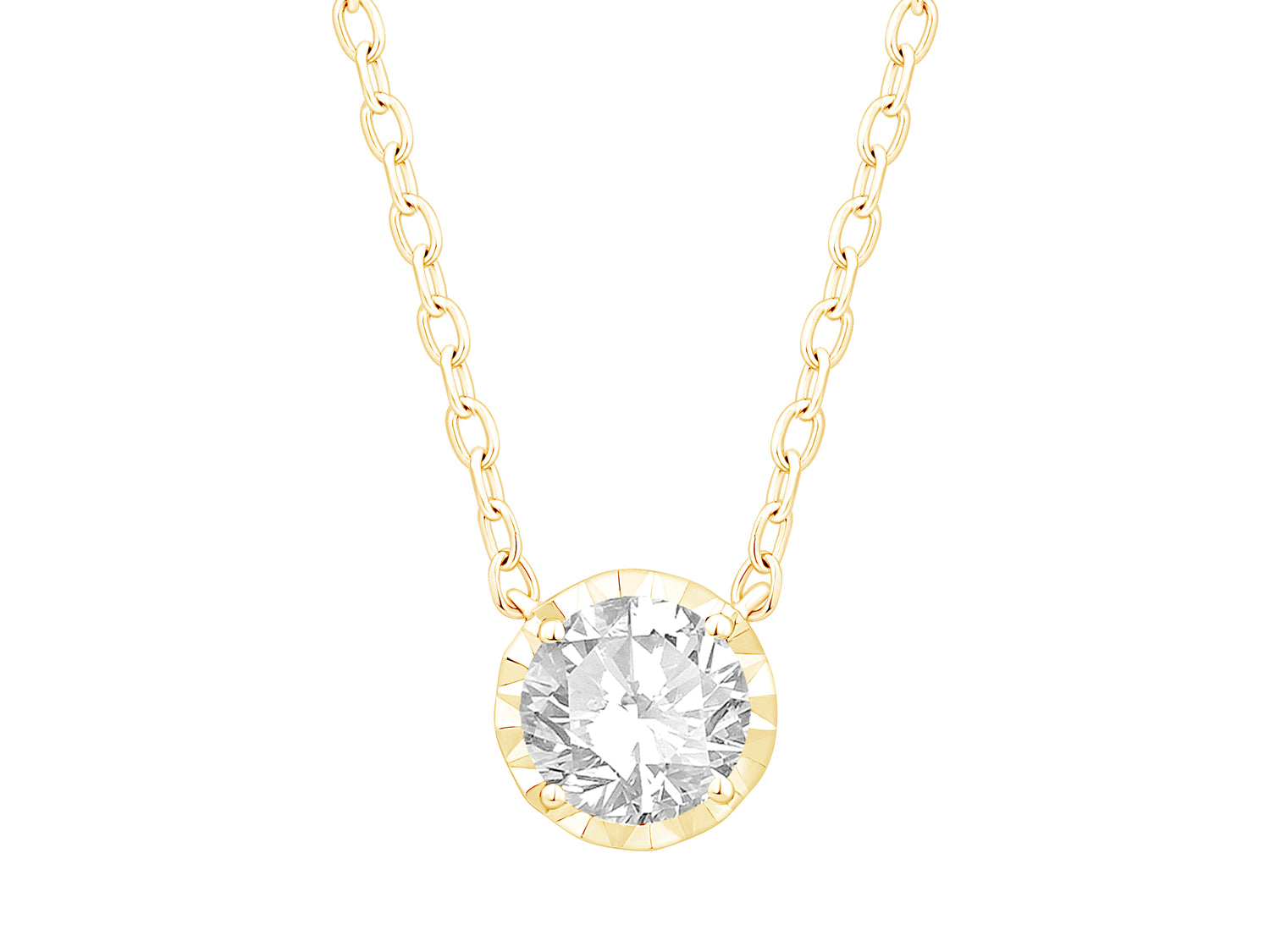 14K Yellow Gold Illusion Set Lab Diamond Necklace - Round Shape 0.50 ct