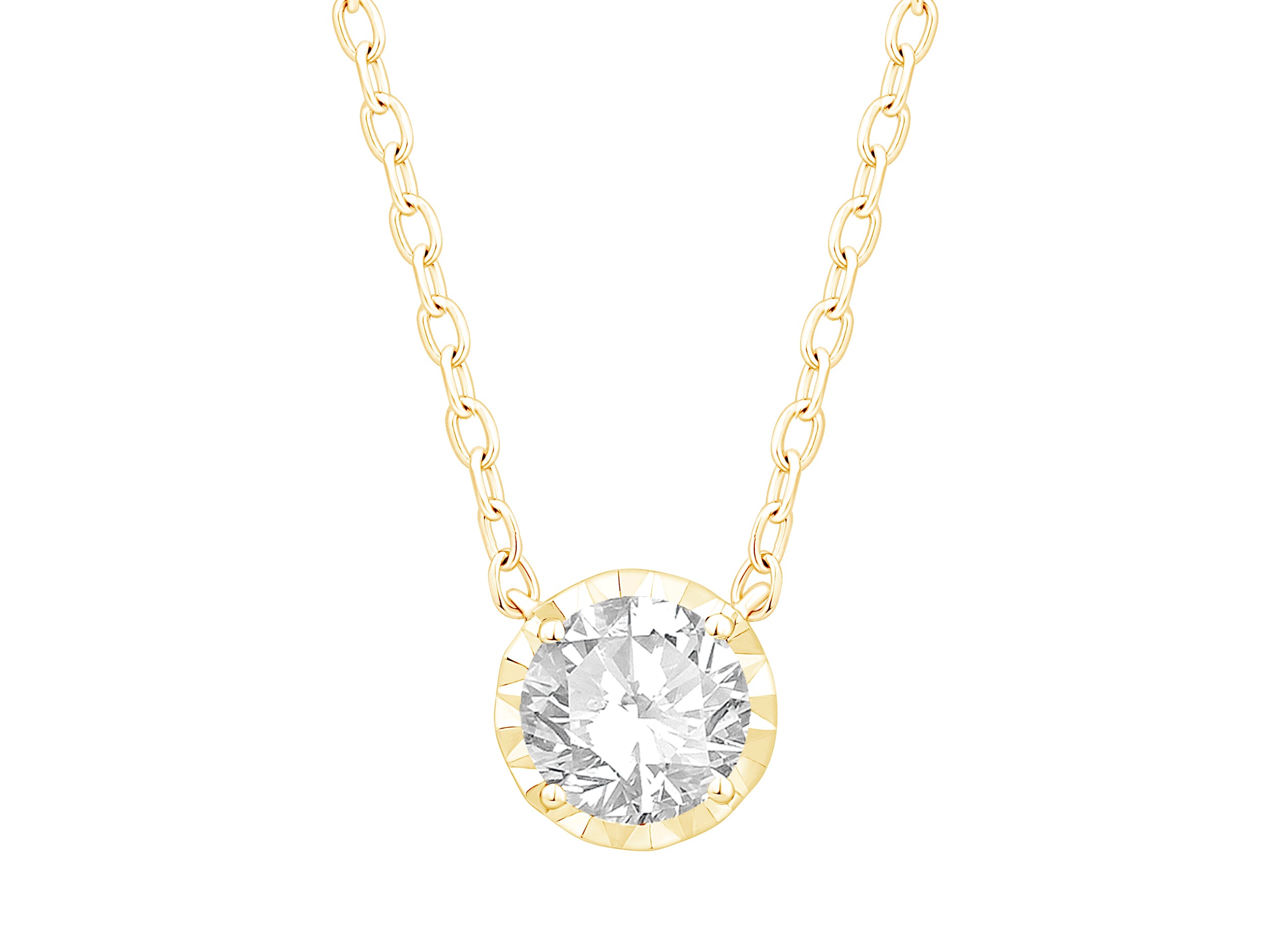 14K Yellow Gold Illusion Set Lab Diamond Necklace - Round Shape 0.50 ct