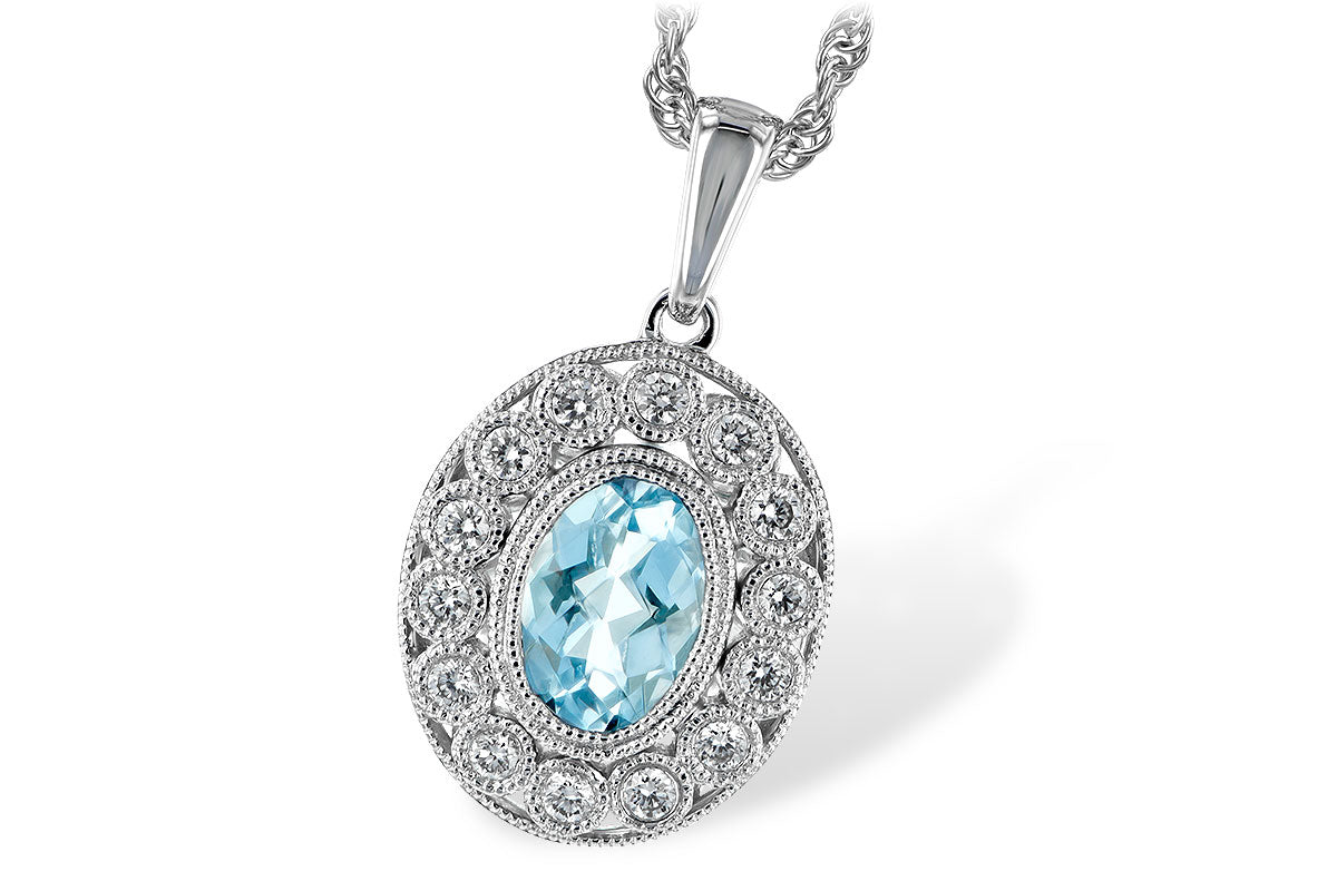 Milgrain Bezel Set Aquamarine Necklace in 14K White Gold - 0.62 Ct