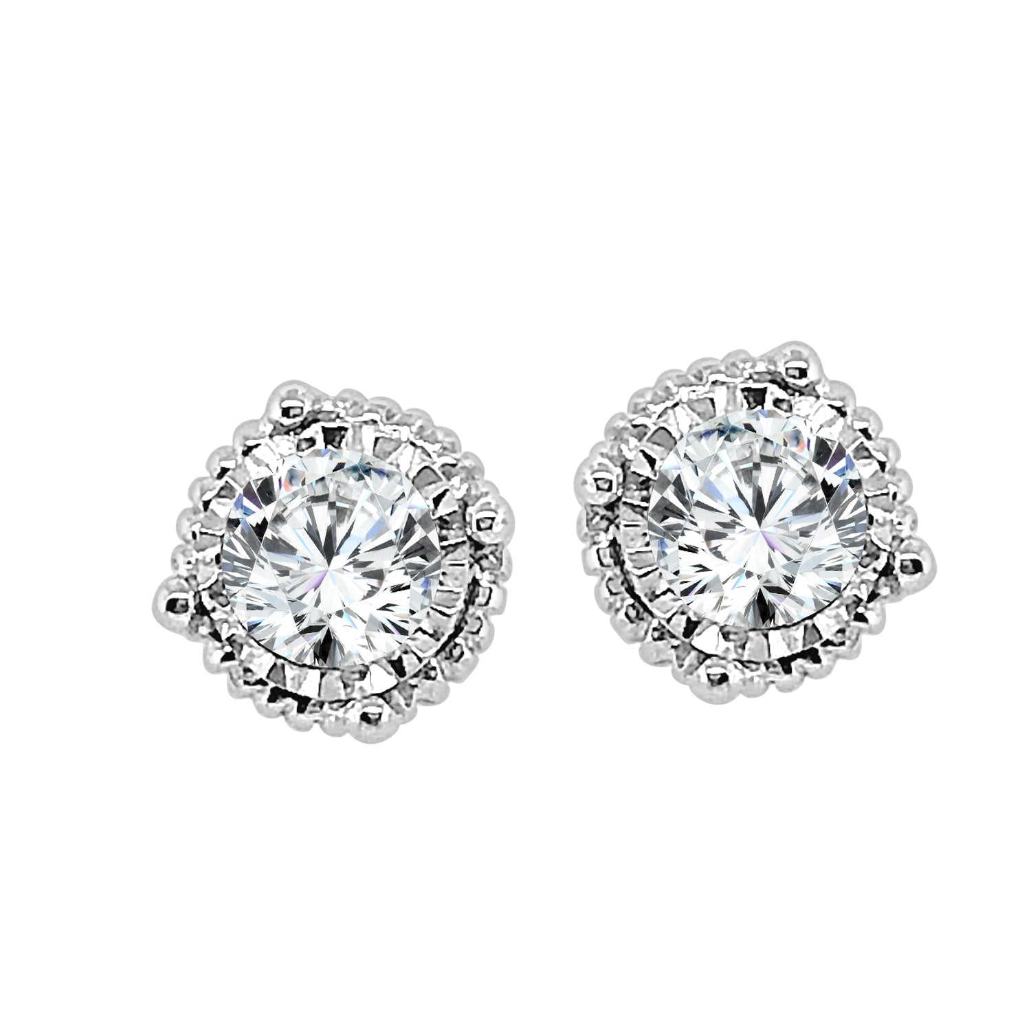 Milgrain 14K White Gold Earrings with 0.30 ct Natural Diamond in Round Shape