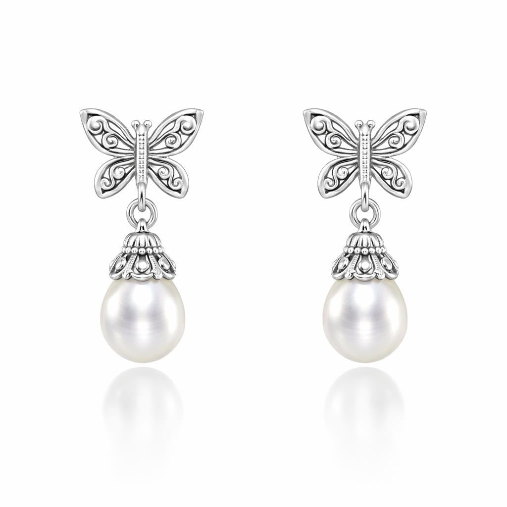 Butterfly White Sterling Silver Earrings