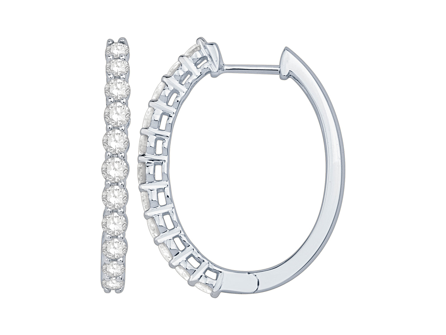 14 Karat White Gold Long Oval Earrings