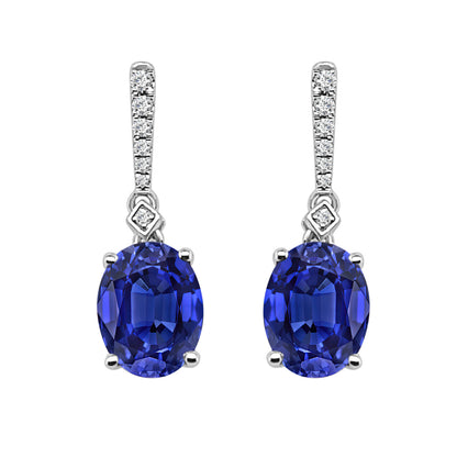 14 Karat White Gold Fancy Oval Blue Topaz Earrings - 4.21 Carat