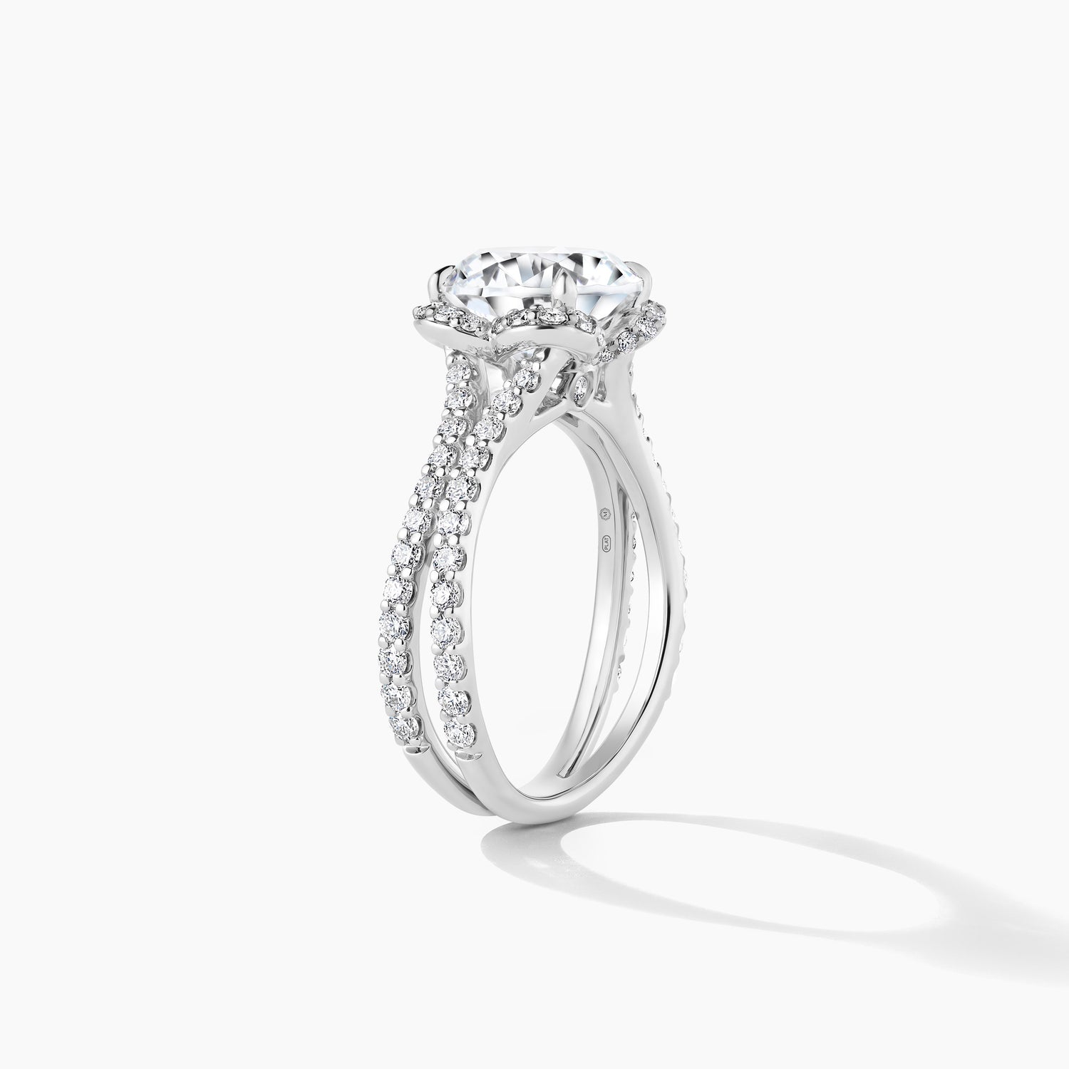 Platinum Floral Halo Double Row Diamond Engagement Ring - Round Cut 2.00 Carat