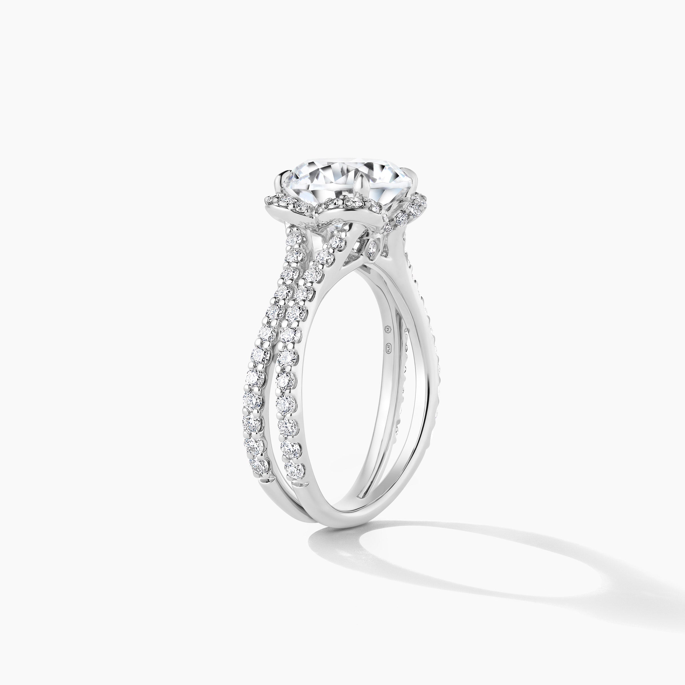 Platinum Floral Halo Double Row Diamond Engagement Ring - Round Cut 2.00 Carat