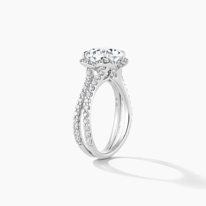Platinum Floral Halo Double Row Diamond Engagement Ring - Round Cut 2.00 Carat