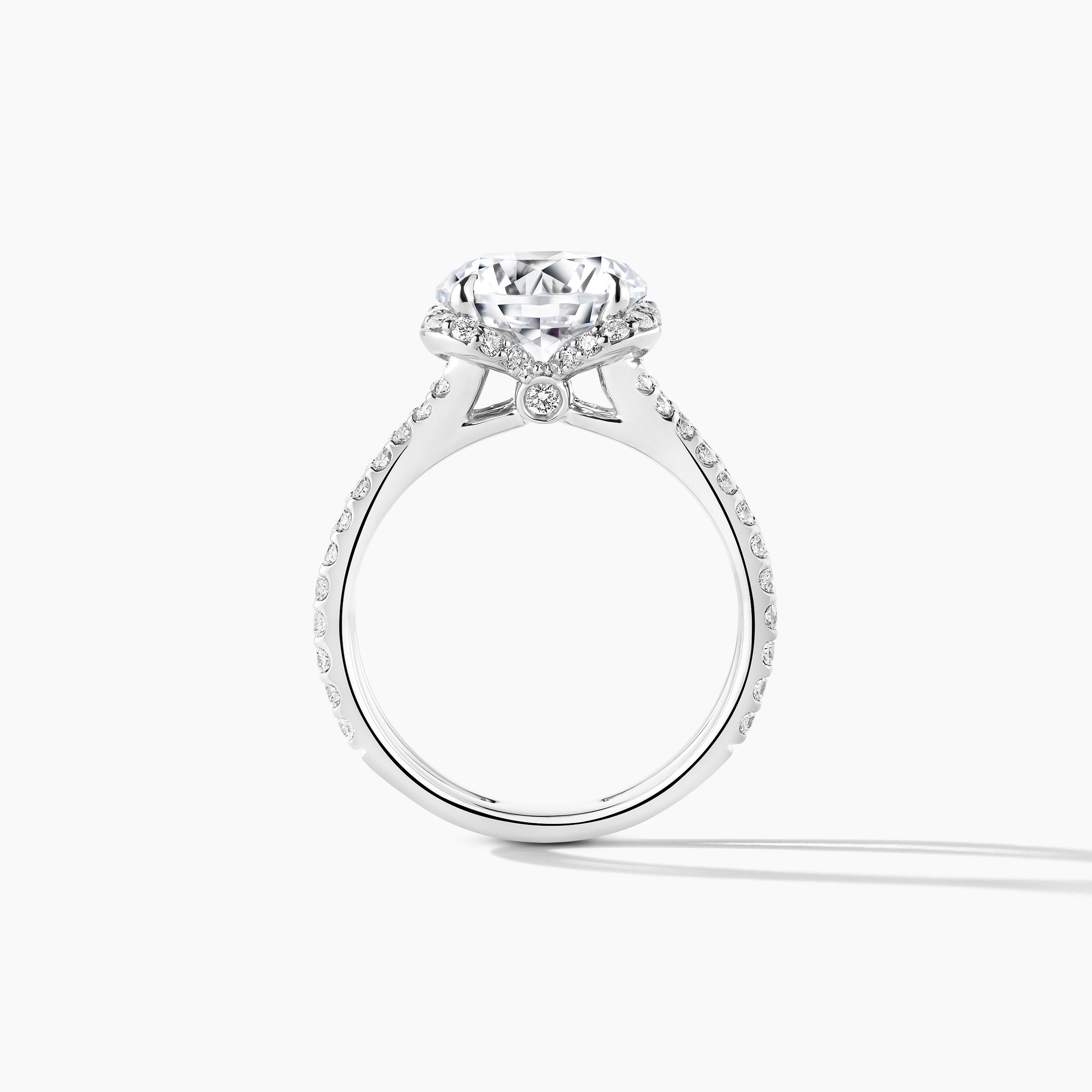 Platinum Floral Halo Double Row Diamond Engagement Ring - Round Cut 2.00 Carat