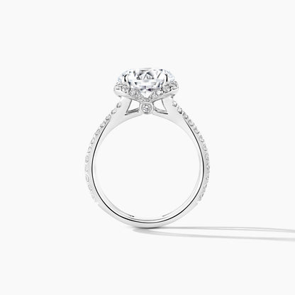 Platinum Floral Halo Double Row Diamond Engagement Ring - Round Cut 2.00 Carat