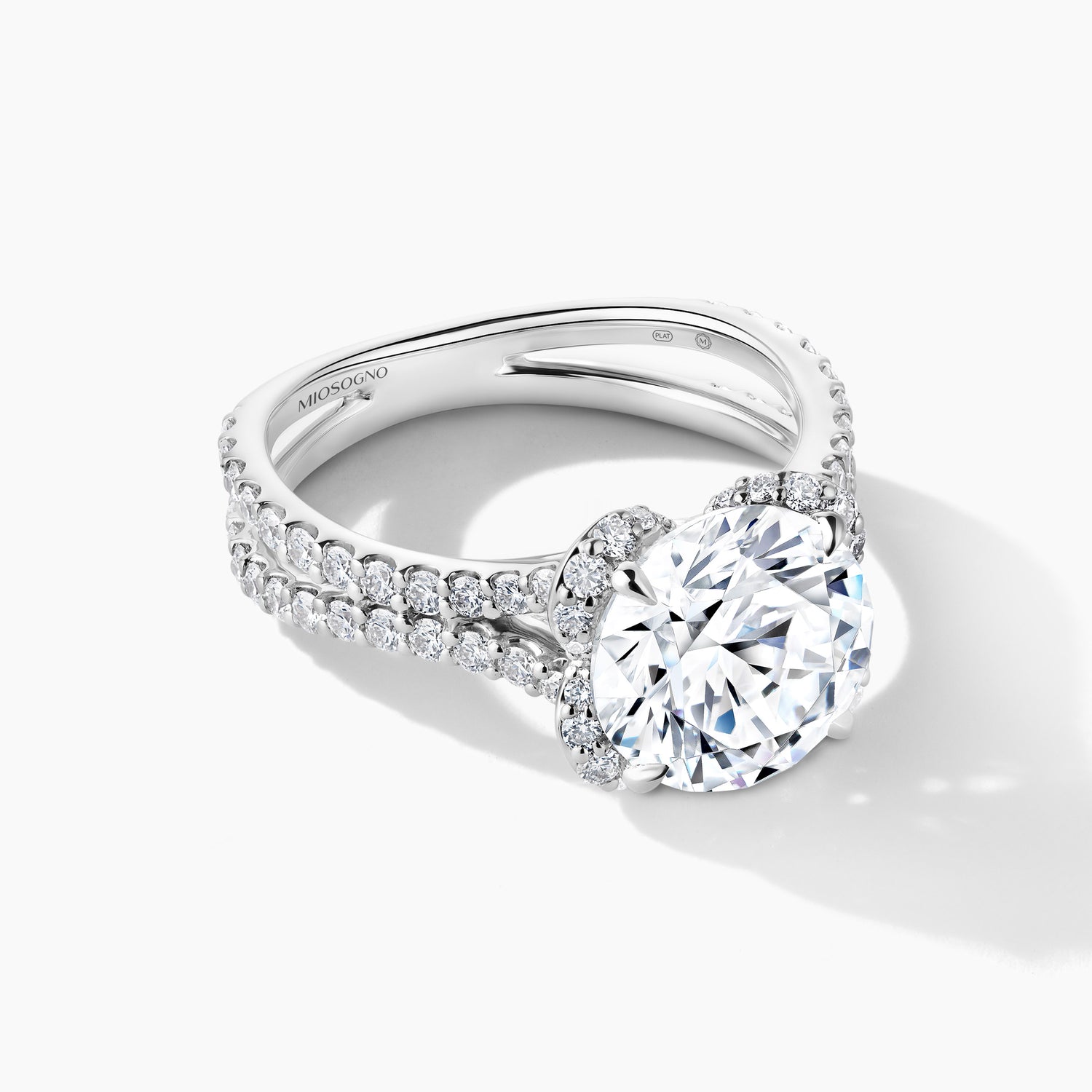 Platinum Floral Halo Double Row Diamond Engagement Ring - Round Cut 2.00 Carat