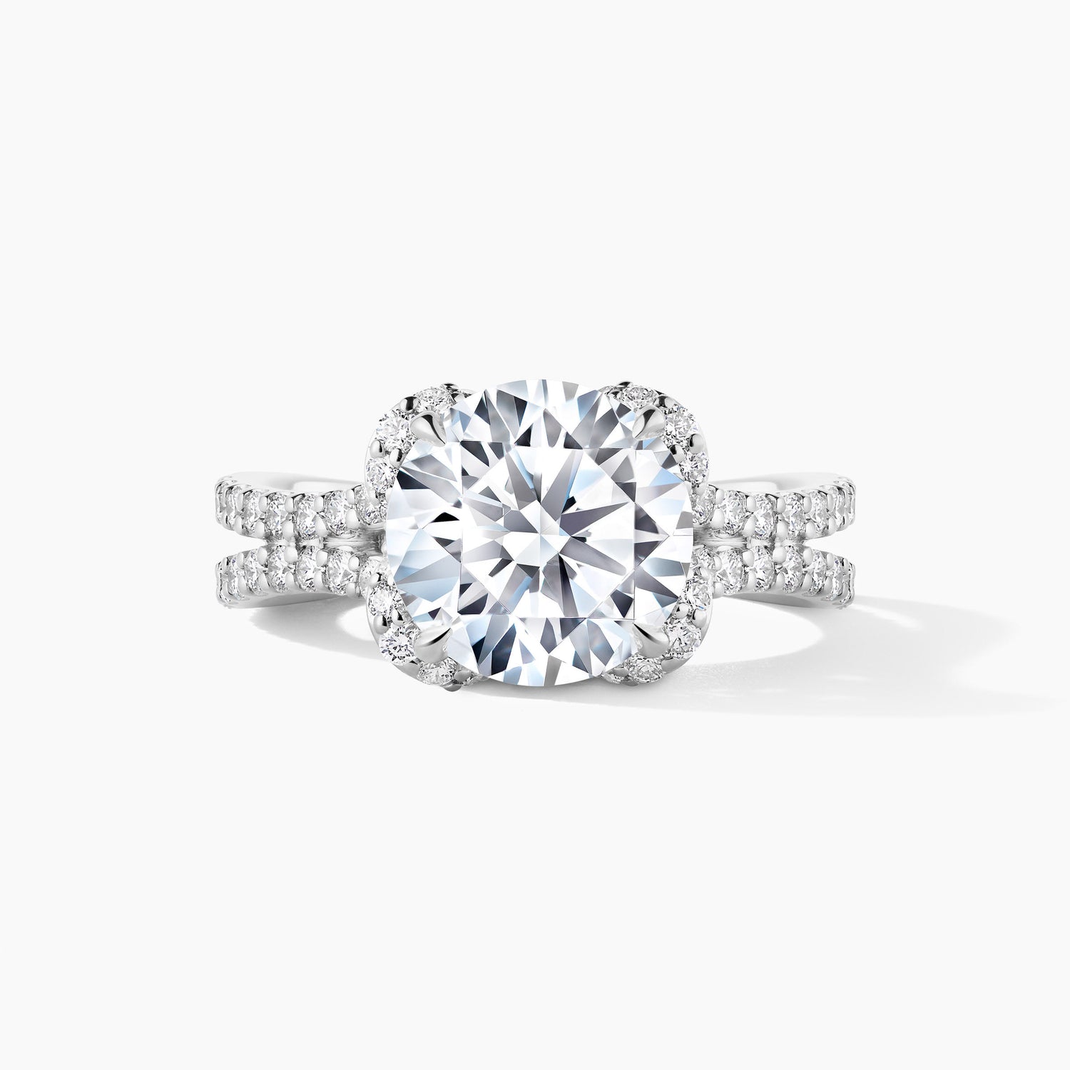 Platinum Floral Halo Double Row Diamond Engagement Ring - Round Cut 2.00 Carat