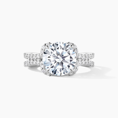 Platinum Floral Halo Double Row Diamond Engagement Ring - Round Cut 2.00 Carat
