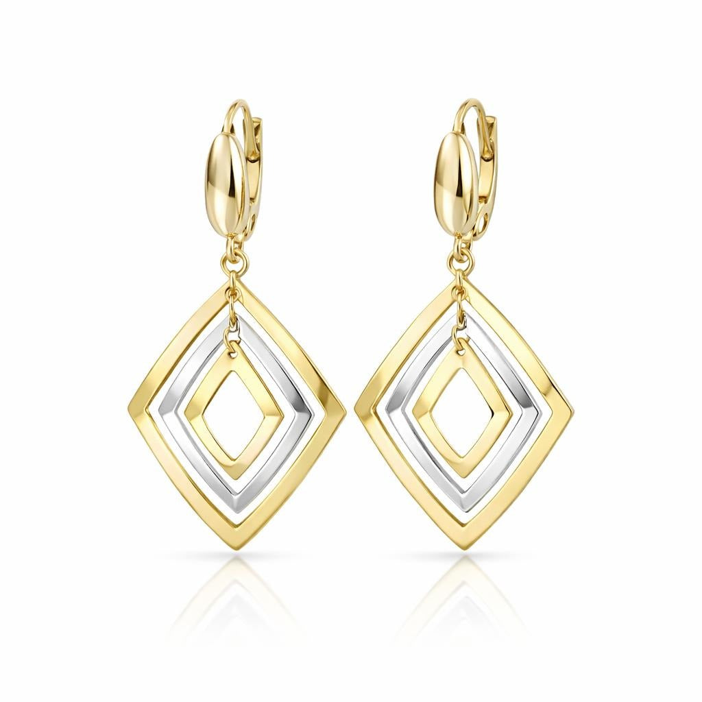14 Karat Two-Tone Rhombus Shaped Earrings