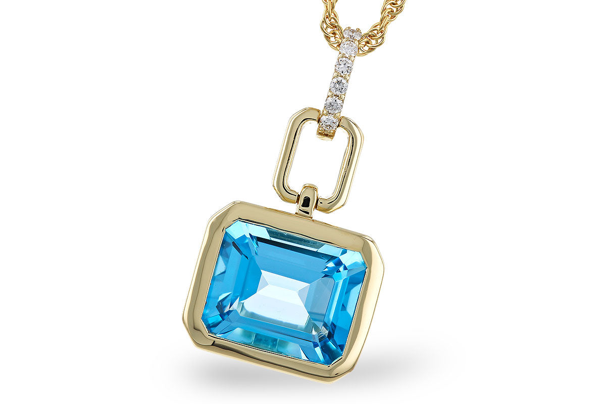 14K Yellow Gold Blue Topaz Emerald Shape Pendant Necklace - 3.26 Carats