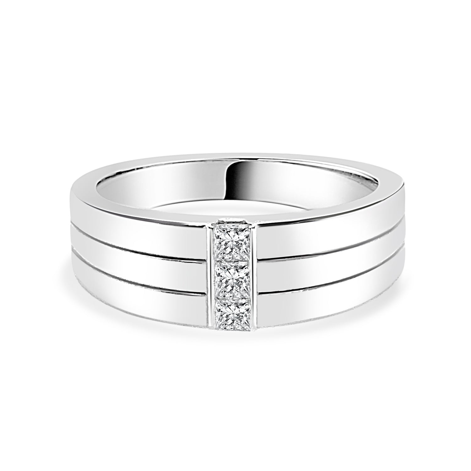 Three Stone Natural Diamond Wedding Band in 14 Karat White Gold - 0.25 Carat