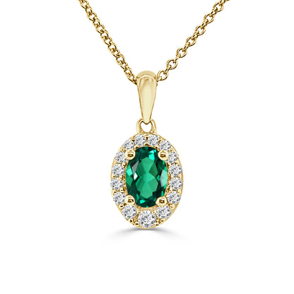 0.50 ct Oval Emerald Diamond Halo Necklace in 14K Yellow Gold