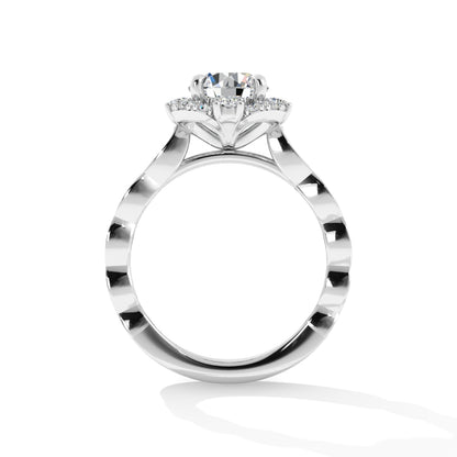 Platinum Unique Halo Engagement Mounting with Scalloped Band