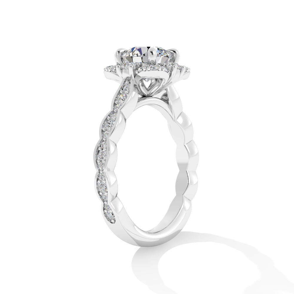 Platinum Unique Halo Engagement Mounting with Scalloped Band