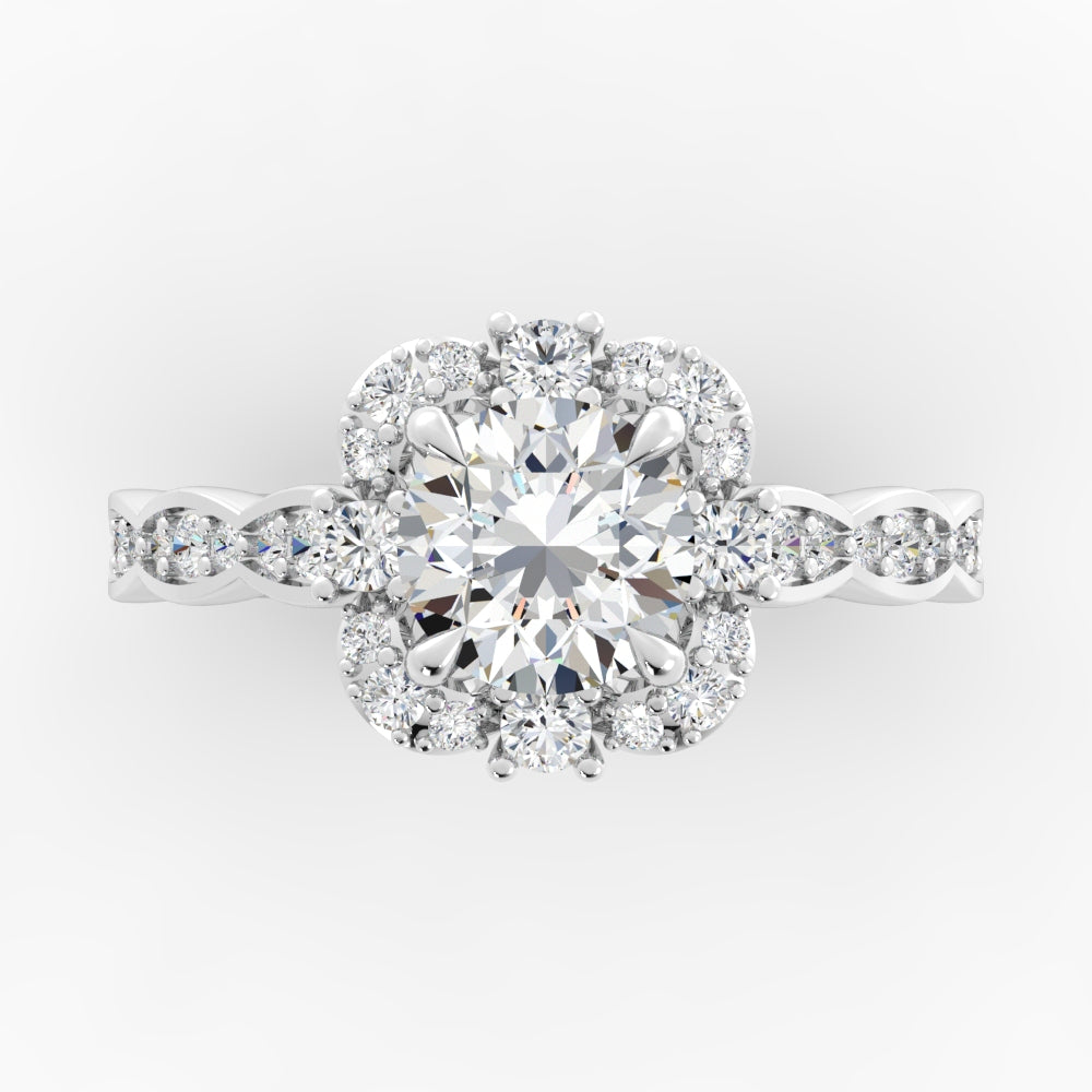 Platinum Unique Halo Engagement Mounting with Scalloped Band