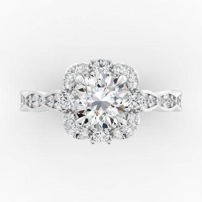 Platinum Unique Halo Engagement Mounting with Scalloped Band