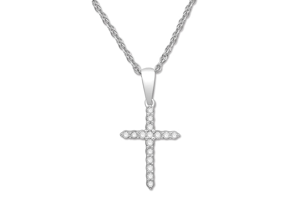 Small Religious Diamond Necklace in 14 Karat White Gold - 0.10 ct
