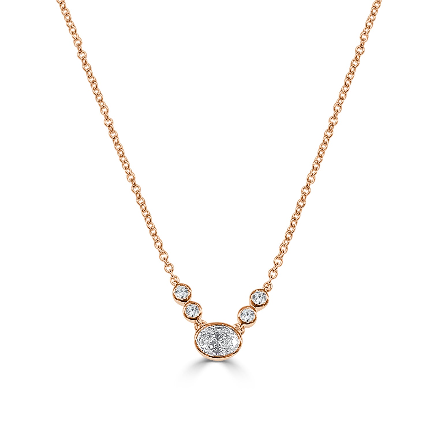 5-Stone Bezel Natural Diamond Necklace in 18 Karat Rose Gold - 0.34 ct