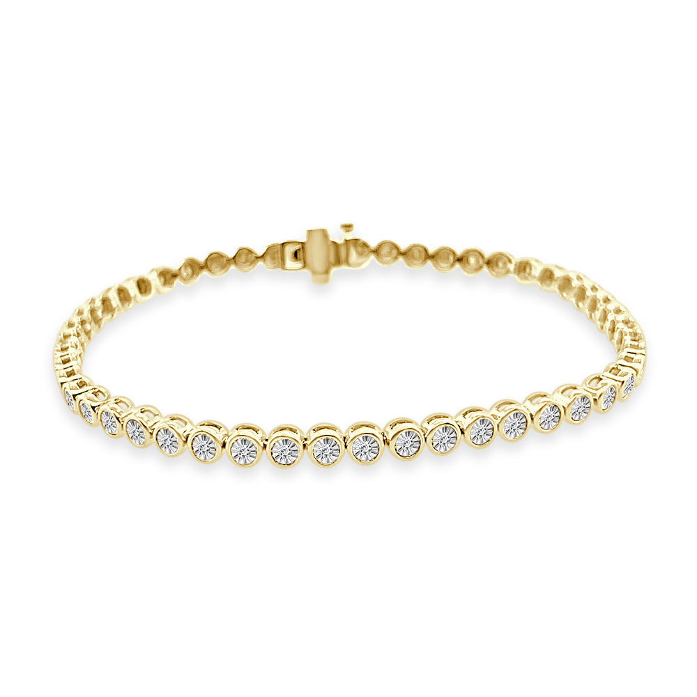 14K Yellow Gold Illusion Bezel Set 1.0ct Round Natural Diamond Bracelet