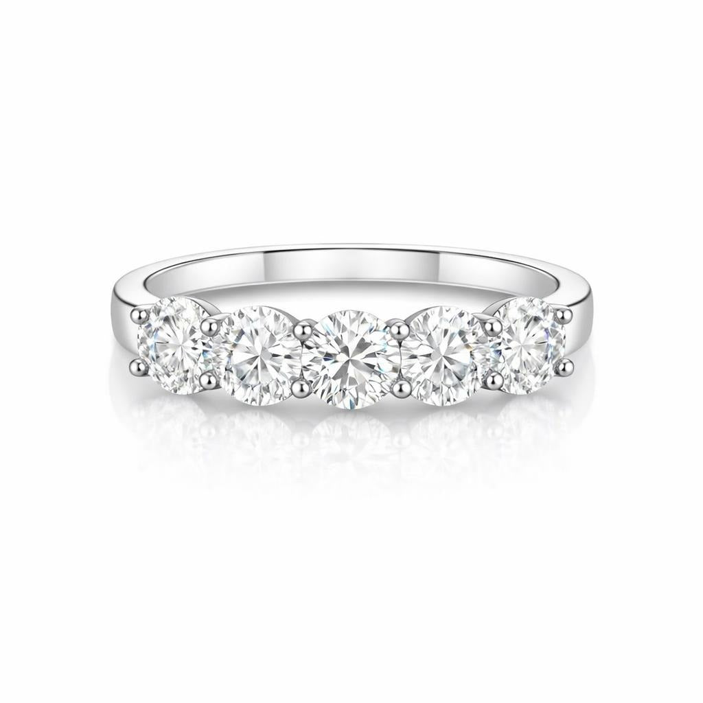 Ladies 5 Stone Anniversary Band in 14 Karat White Gold