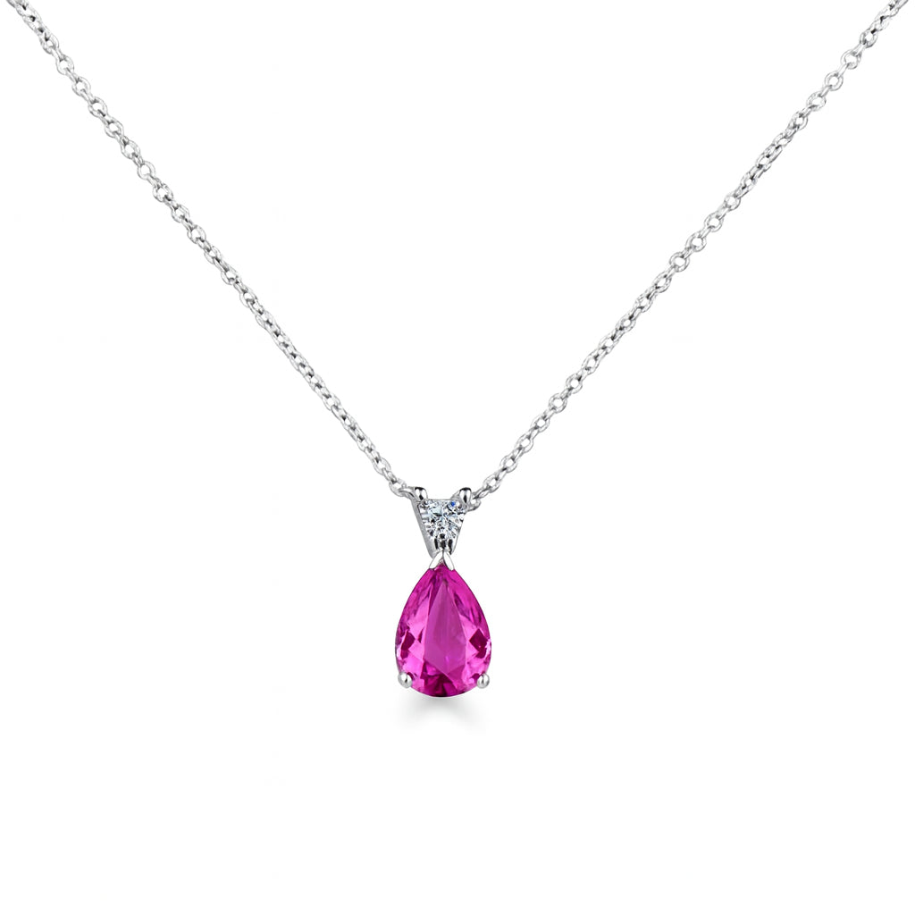 Pink Sapphire Pear-Shaped Necklace in 14 Karat White Gold - 1.20 Carat
