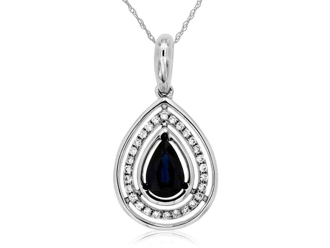 14 Karat White Gold Blue Sapphire Pear Shape Necklace - 0.45 Carats