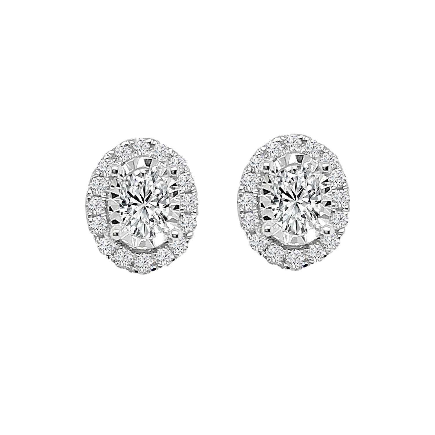 Oval Shape 0.79ct Natural Diamond Illusion Set Ctr Halo Earrings in 14 Karat White Gold