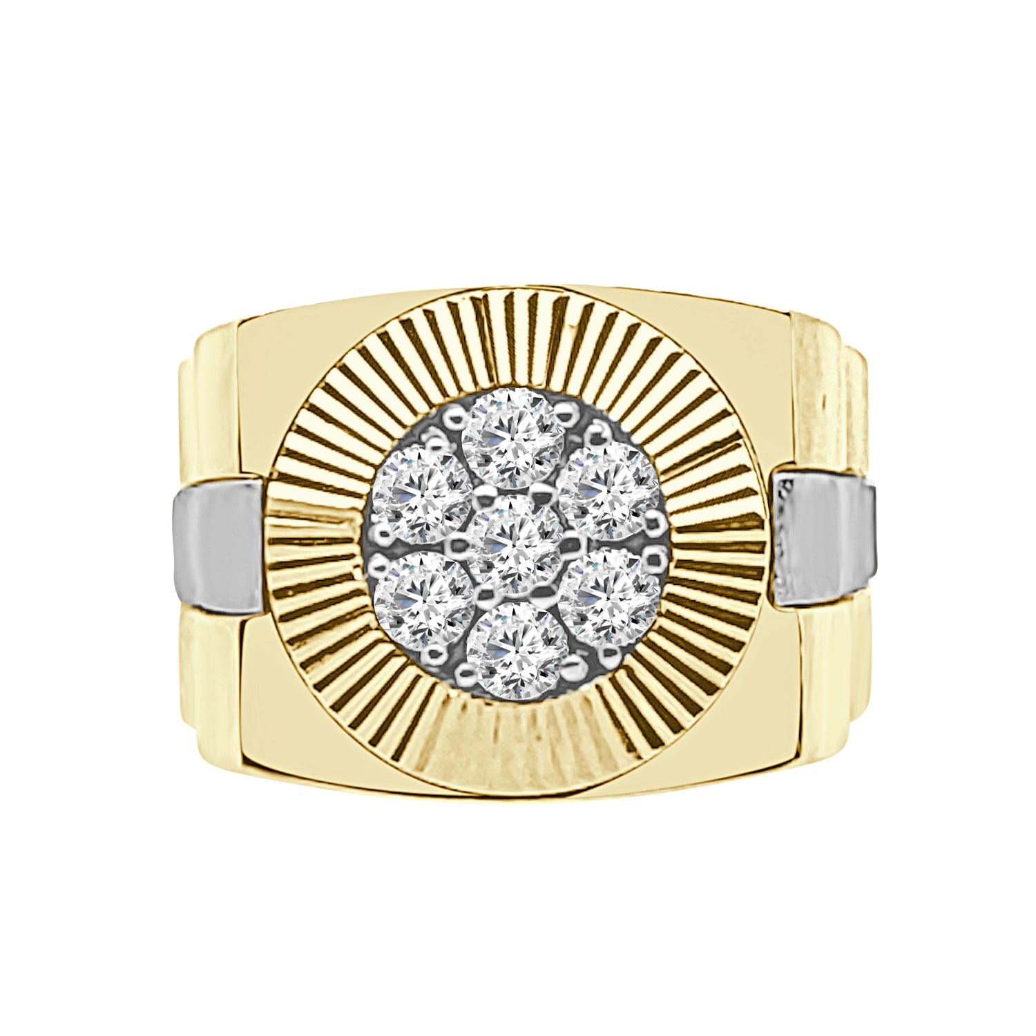 Two-Tone 14 Karat Diamond Cluster Ring with 0.96 Carat Natural Diamonds