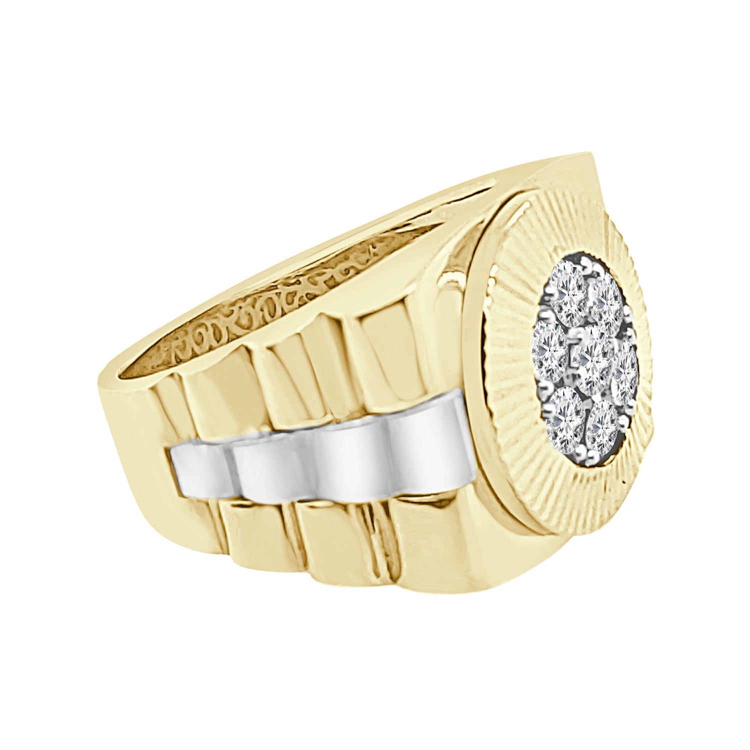 Two-Tone 14 Karat Diamond Cluster Ring with 0.96 Carat Natural Diamonds
