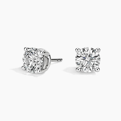 14K White Gold Lab Diamond Solitaire Studs - Round Shape, 2.00 ct