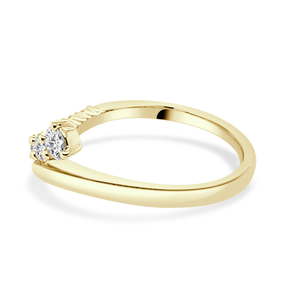 10K Yellow Gold Graduated Curved Diamond Ring with 0.40ct Natural Round Diamond