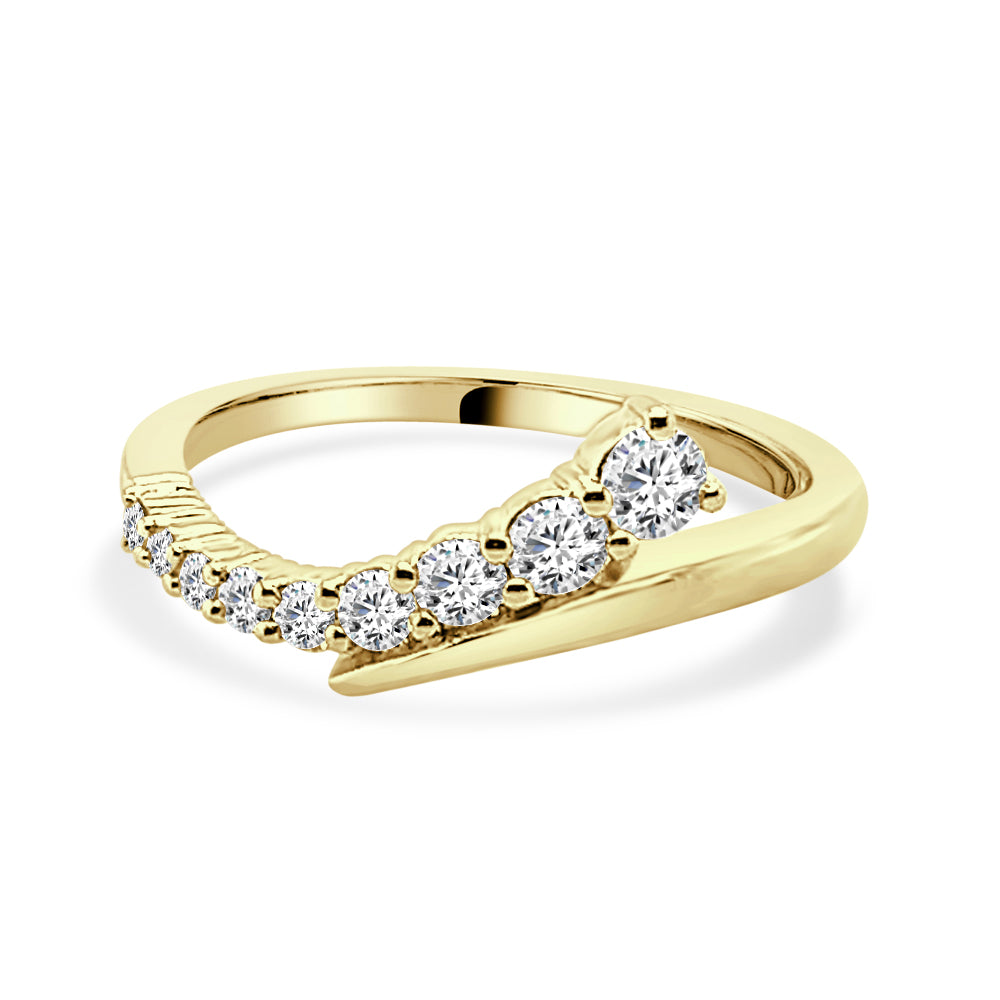 10K Yellow Gold Graduated Curved Diamond Ring with 0.40ct Natural Round Diamond