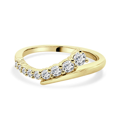 10K Yellow Gold Graduated Curved Diamond Ring with 0.40ct Natural Round Diamond
