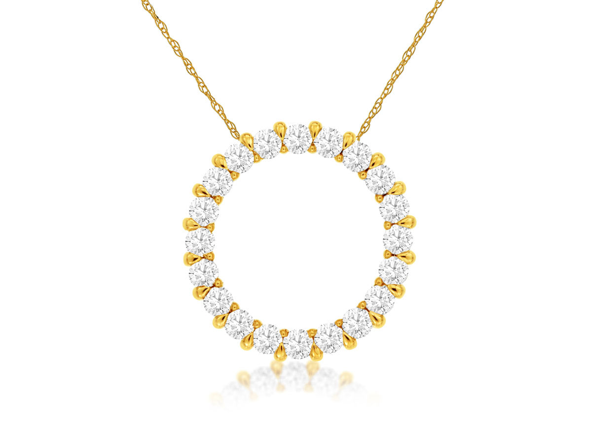 14K Yellow Gold Circle Necklace with Natural Diamond - Round Shape 0.50ct