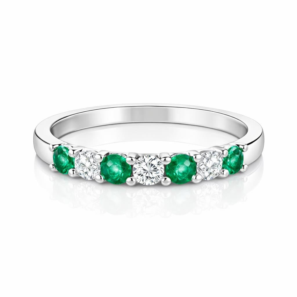 Colombian Emerald and Diamond Band in 14 Karat White Gold