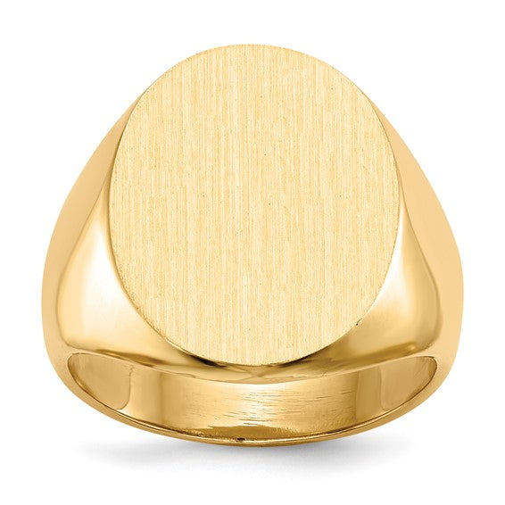 Delicate Elegance: Satin Finish Oval Signet Ring in 14 Karat Yellow Gold