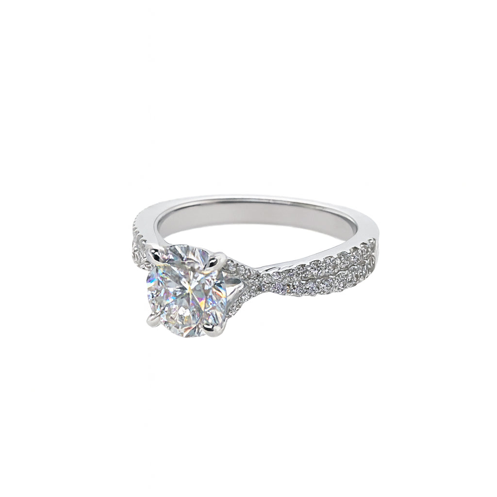 1.00 Carat Oval Lab Diamond Split Shank Engagement Ring in 14K White Gold