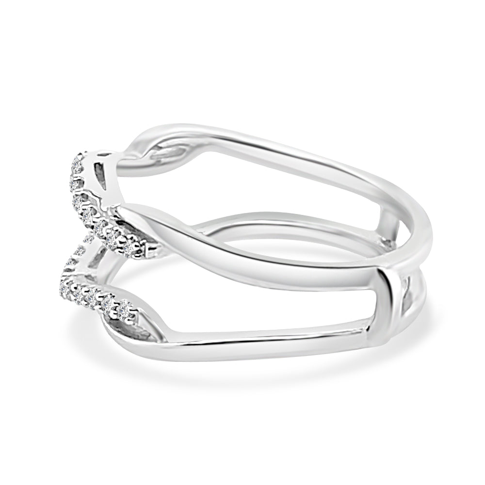 Round Natural Diamond Wedding Band with Bowed Diamond Ring Guard in 14 Karat White Gold - 0.20ct