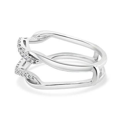 Round Natural Diamond Wedding Band with Bowed Diamond Ring Guard in 14 Karat White Gold - 0.20ct